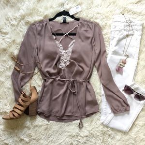 Mauve dusty rose wrap front blouse